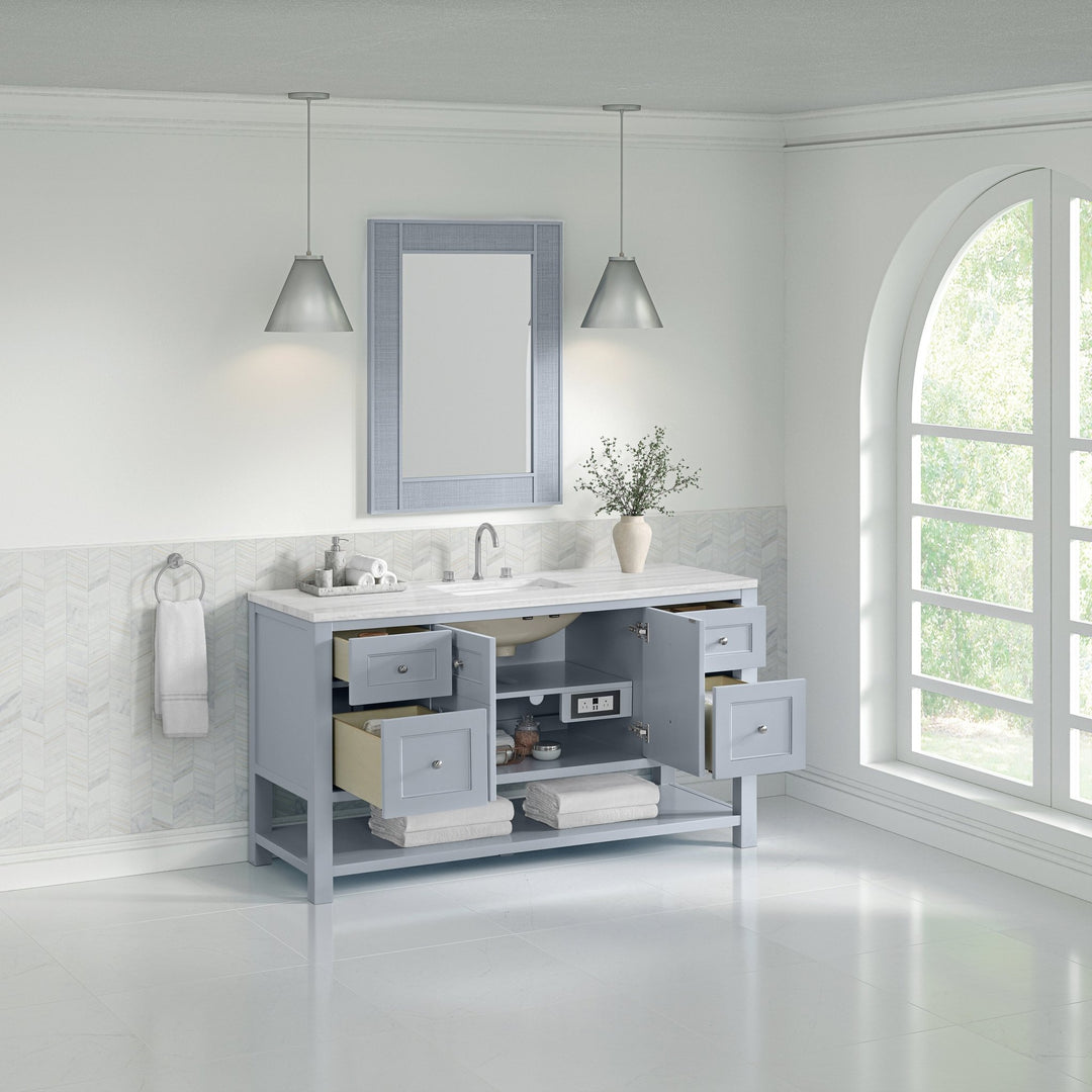 Breckenridge 60" Single Vanity, Serenity Blue, w/ 3 CM Arctic Fall Solid Surface Top