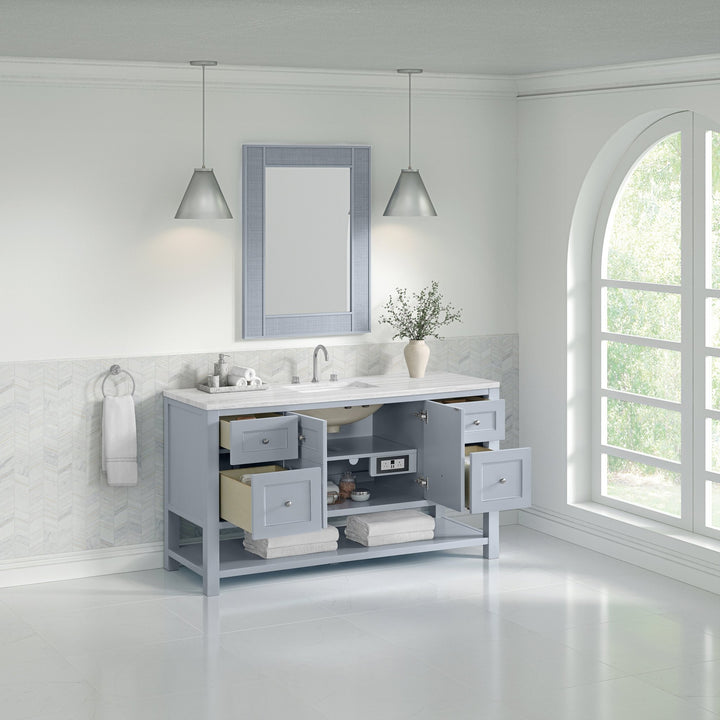 Breckenridge 60" Single Vanity, Serenity Blue, w/ 3 CM Arctic Fall Solid Surface Top