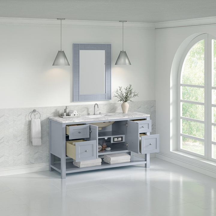 Breckenridge 60" Single Vanity, Serenity Blue, w/ 3 CM Carrara Marble Top