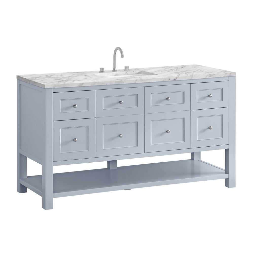 Breckenridge 60" Single Vanity, Serenity Blue, w/ 3 CM Carrara Marble Top