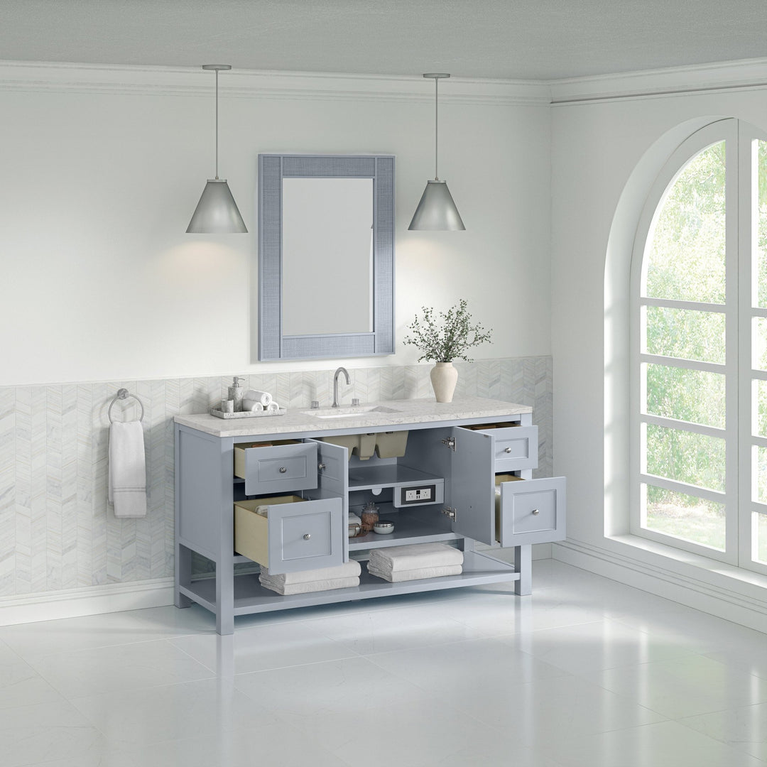Breckenridge 60" Single Vanity, Serenity Blue, w/ 3 CM Eternal Jasmine Pearl Quartz Top