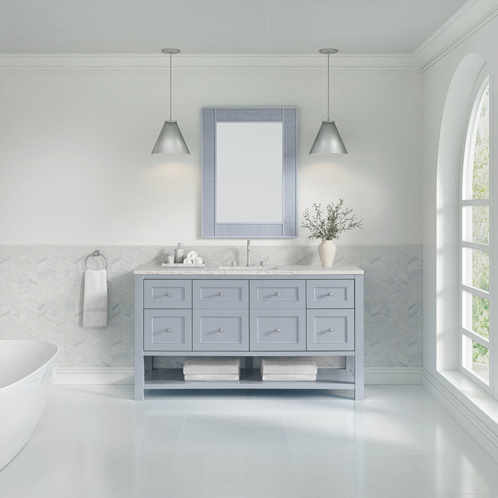 Breckenridge 60" Single Vanity, Serenity Blue, w/ 3 CM Eternal Jasmine Pearl Quartz Top