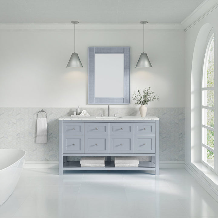 Breckenridge 60" Single Vanity, Serenity Blue, w/ 3 CM Ethereal Noctis Silestone Top w/ FreePower Wireless Charger
