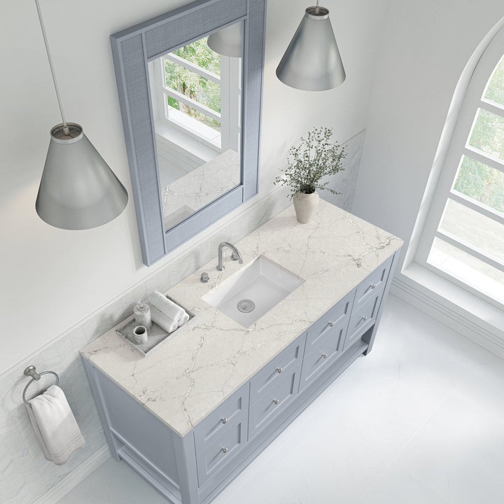 Breckenridge 60" Single Vanity, Serenity Blue, w/ 3 CM Victorian Silver Silestone Top w/ FreePower Wireless Charger
