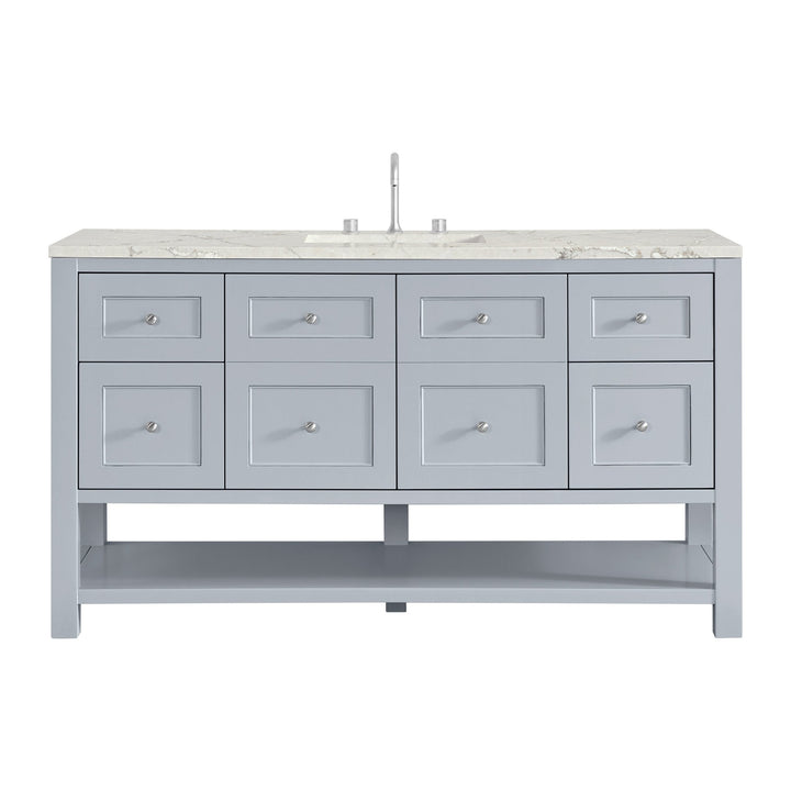 Breckenridge 60" Single Vanity, Serenity Blue, w/ 3 CM Victorian Silver Silestone Top w/ FreePower Wireless Charger
