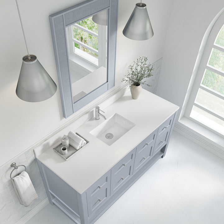 Breckenridge 60" Single Vanity, Serenity Blue, w/ Single Hole 3 CM White Zeus Quartz Top & Backsplash
