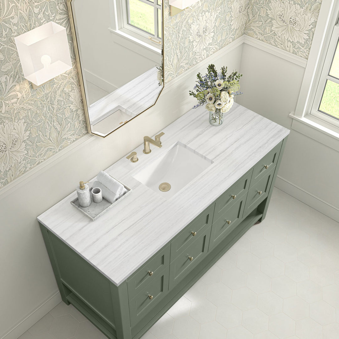 Breckenridge 60" Single Vanity, Smokey Celadon, w/ 3 CM Arctic Fall Solid Surface Top