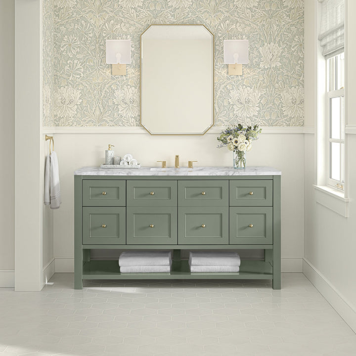 Breckenridge 60" Single Vanity, Smokey Celadon, w/ 3 CM Carrara Marble Top