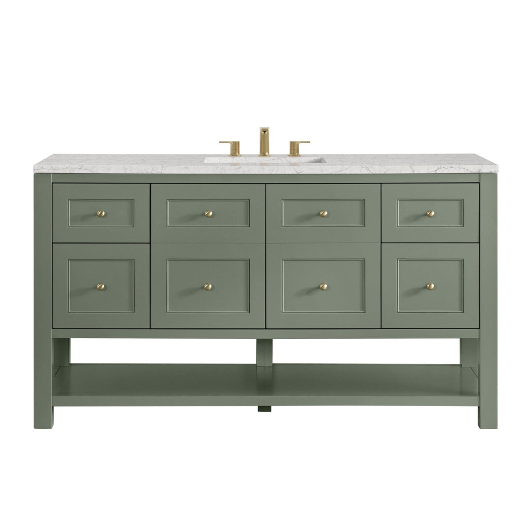 Breckenridge 60" Single Vanity, Smokey Celadon, w/ 3 CM Eternal Jasmine Pearl Silestone Top w/ FreePower Wireless Charger