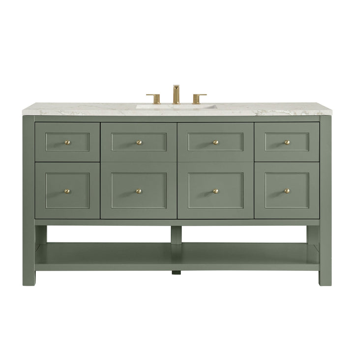 Breckenridge 60" Single Vanity, Smokey Celadon, w/ 3 CM Victorian Silver Silestone Top w/ FreePower Wireless Charger