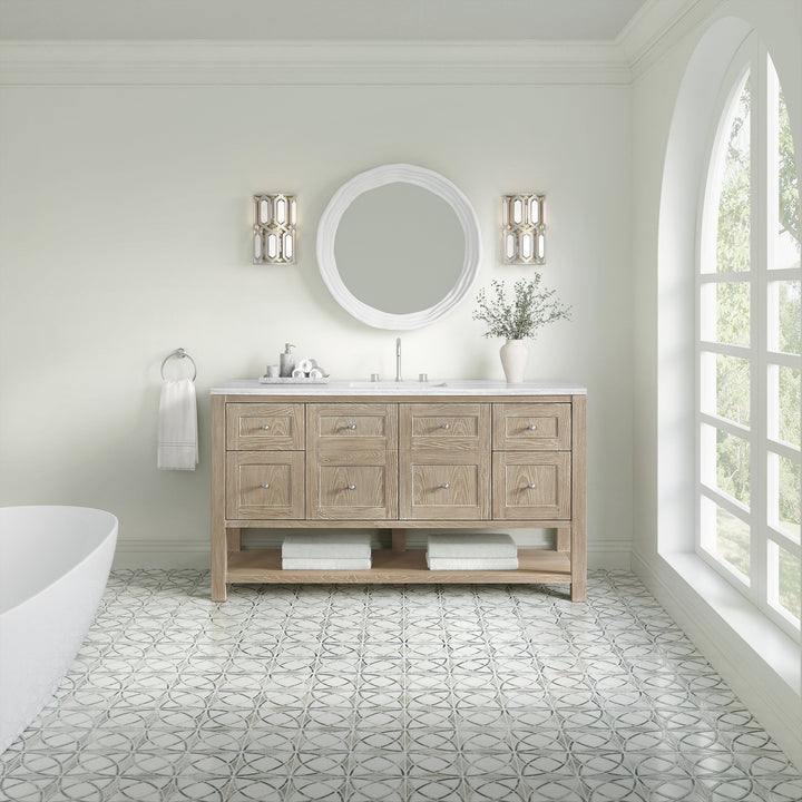 Breckenridge 60" Single Vanity, Whitewashed Oak, w/ 3 CM Arctic Fall Solid Surface Top