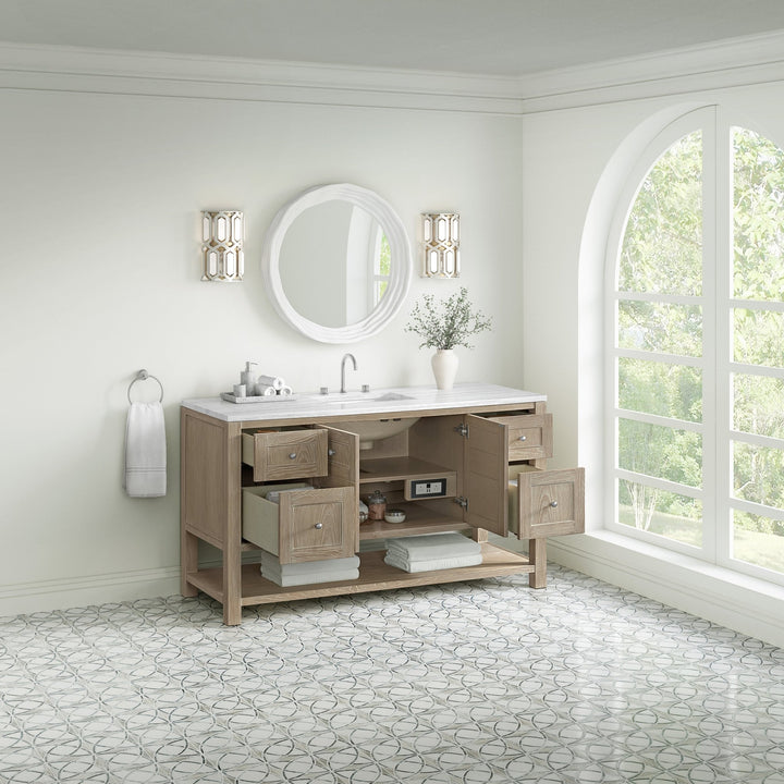 Breckenridge 60" Single Vanity, Whitewashed Oak, w/ 3 CM Arctic Fall Solid Surface Top