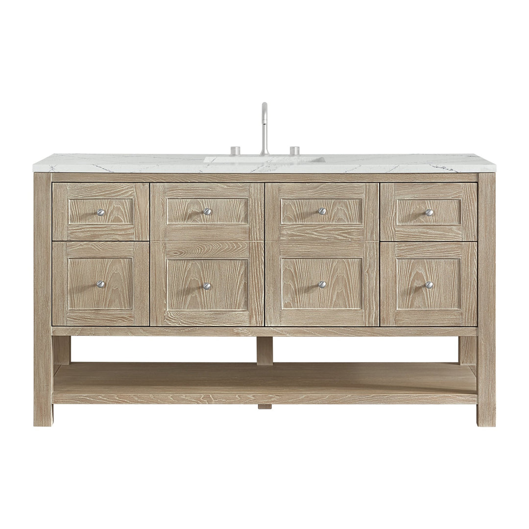 Breckenridge 60" Single Vanity, Whitewashed Oak, w/ 3 CM Ethereal Noctis Silestone Top w/ FreePower Wireless Charger