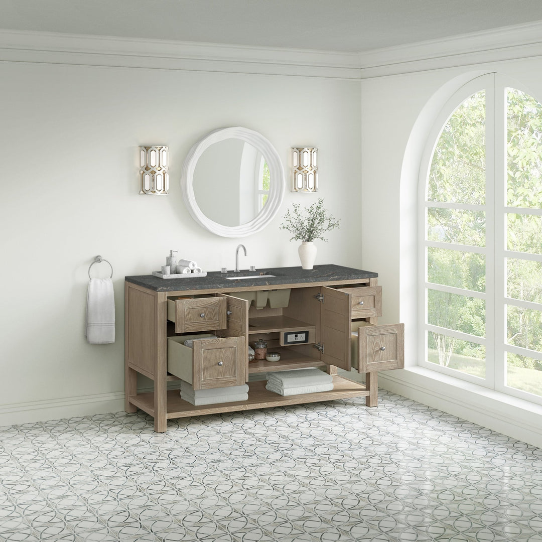 Breckenridge 60" Single Vanity, Whitewashed Oak w/ 3 CM Parisien Bleu Top