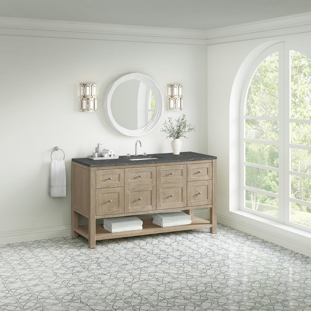 Breckenridge 60" Single Vanity, Whitewashed Oak w/ 3 CM Parisien Bleu Top