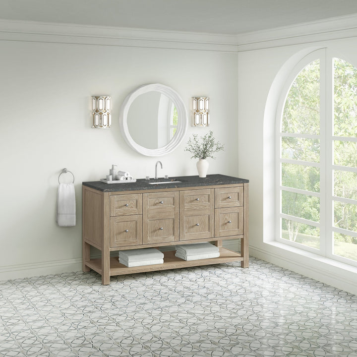 Breckenridge 60" Single Vanity, Whitewashed Oak w/ 3 CM Parisien Bleu Top