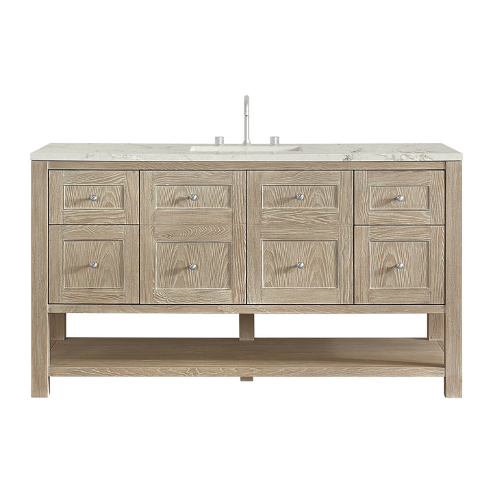 Breckenridge 60" Single Vanity, Whitewashed Oak, w/ 3 CM Victorian Silver Quartz Top