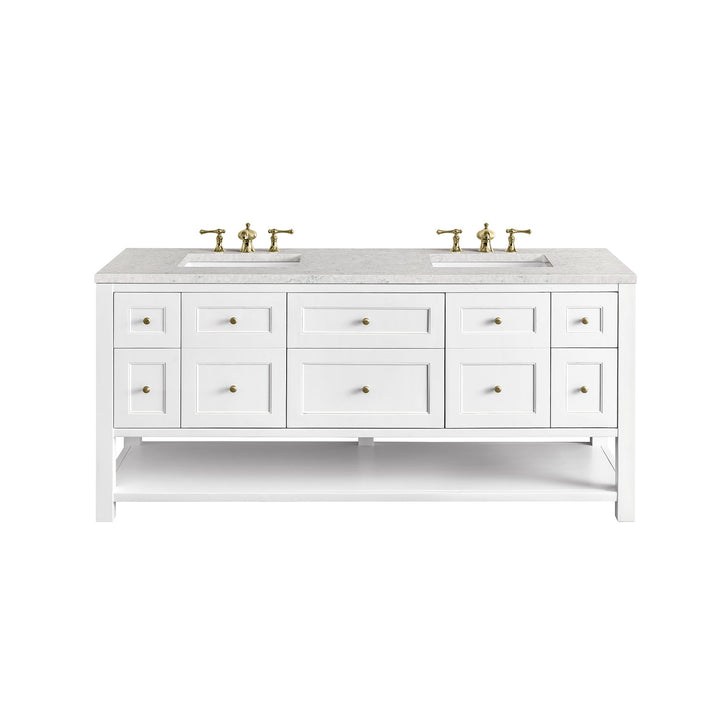 Breckenridge 72" Double Vanity, Bright White w/ 3 CM Eternal Jasmine Pearl Top w/FreePower Wireless Charger
