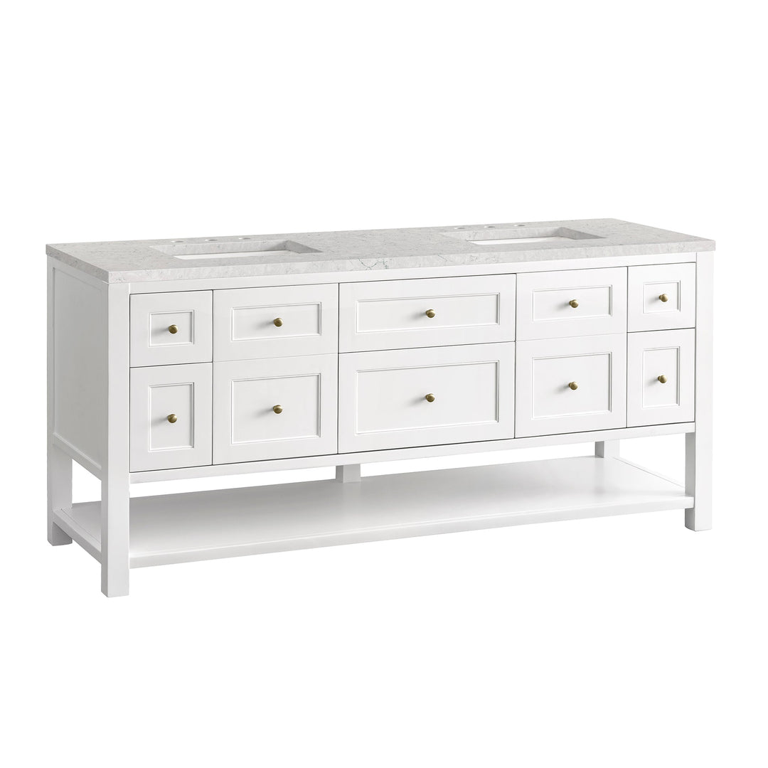 Breckenridge 72" Double Vanity, Bright White w/ 3 CM Eternal Jasmine Pearl Top w/FreePower Wireless Charger