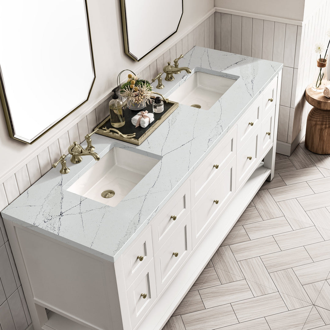 Breckenridge 72" Double Vanity, Bright White w/ 3 CM Ethereal Noctis Top w/FreePower Wireless Charger