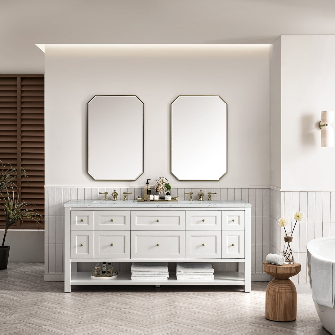 Breckenridge 72" Double Vanity, Bright White w/ 3 CM Ethereal Noctis Top w/FreePower Wireless Charger
