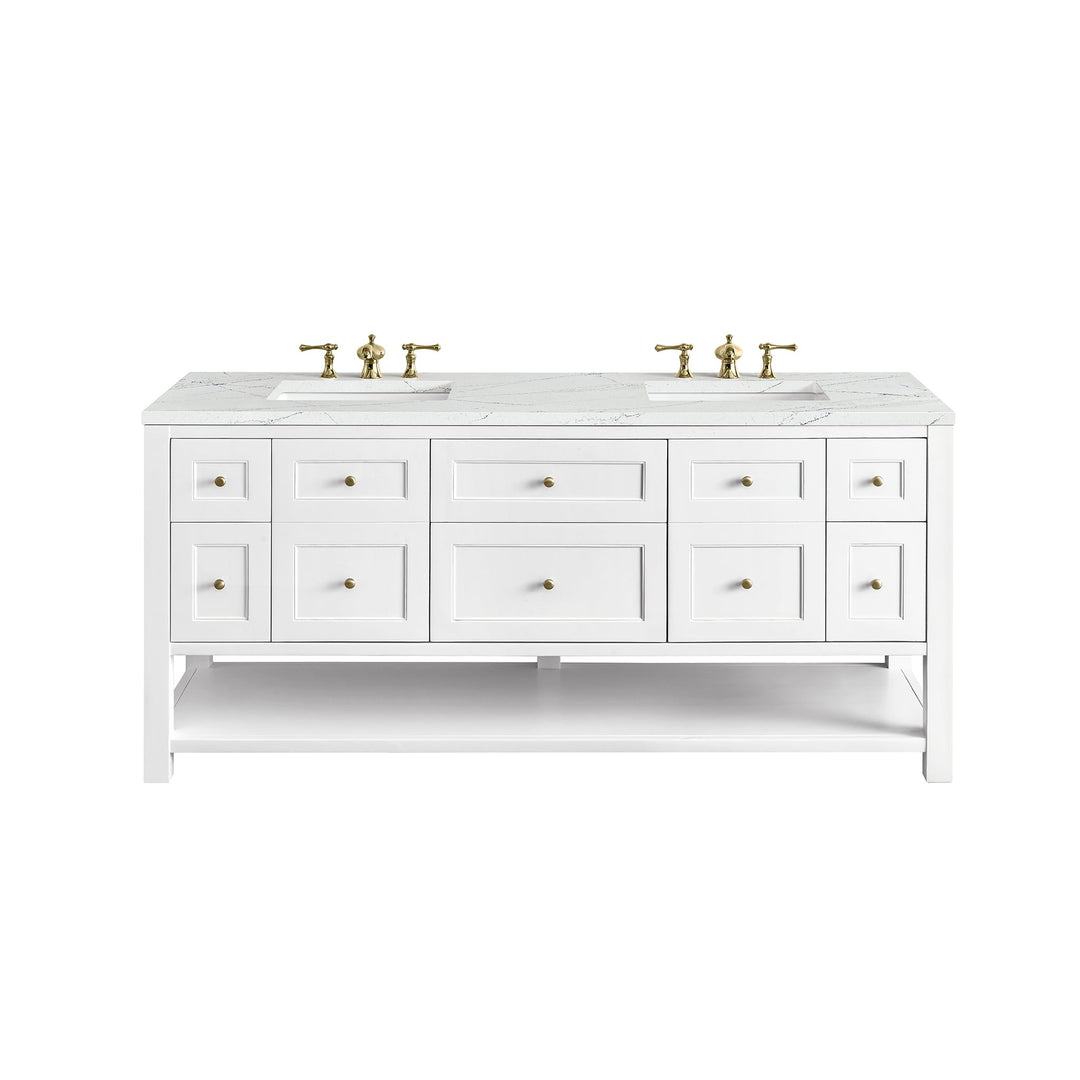Breckenridge 72" Double Vanity, Bright White w/ 3 CM Ethereal Noctis Top w/FreePower Wireless Charger