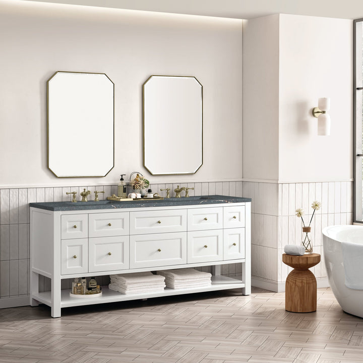 Breckenridge 72" Double Vanity, Bright White w/ 3 CM Parisien Bleu Top w/FreePower Wireless Charger