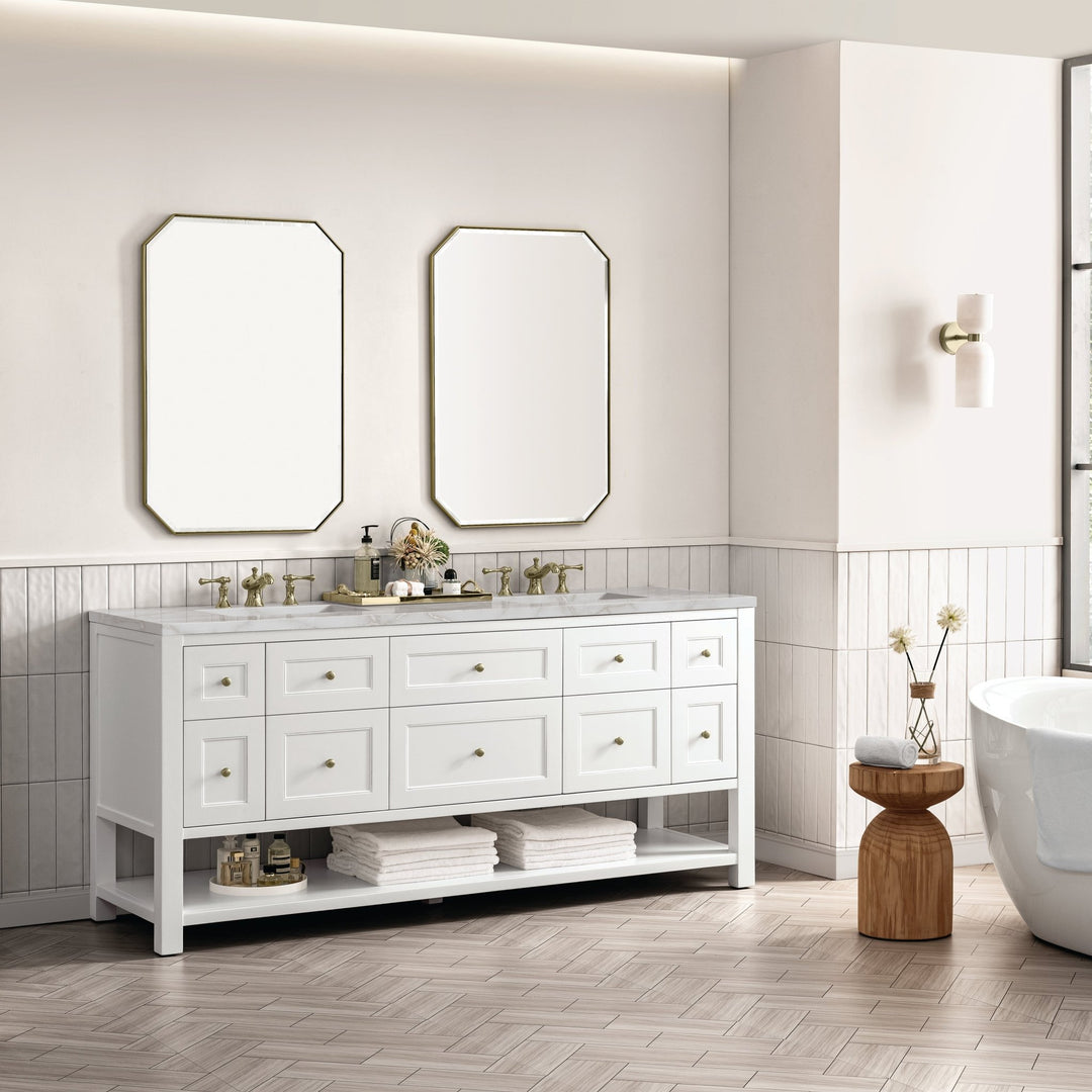 Breckenridge 72" Double Vanity, Bright White w/ 3 CM Victorian Silver Top