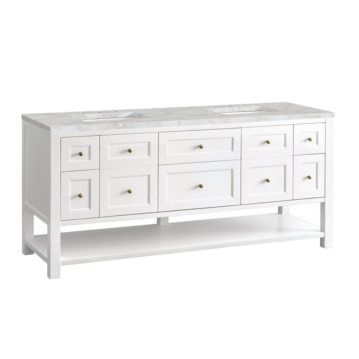 Breckenridge 72" Double Vanity, Bright White w/ 3 CM Victorian Silver Top