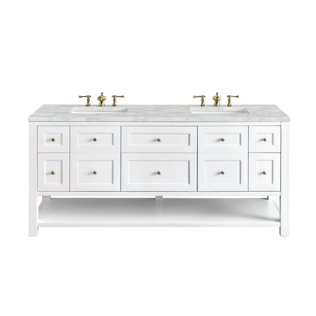 Breckenridge 72" Double Vanity, Bright White w/ 3 CM Victorian Silver Top