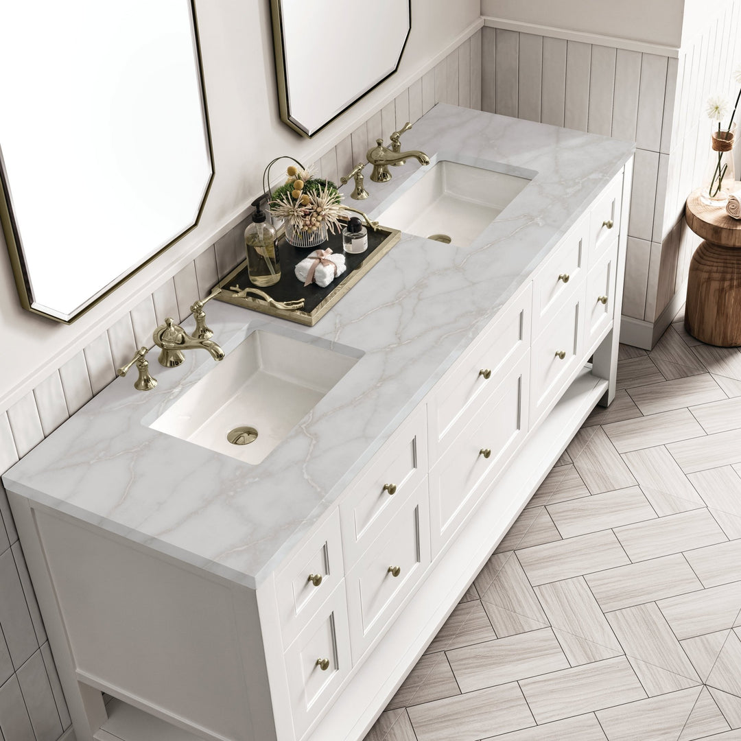 Breckenridge 72" Double Vanity, Bright White w/ 3 CM Victorian Silver Top w/FreePower Wireless Charger