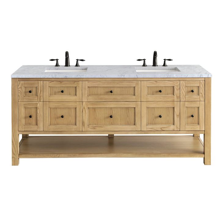 Breckenridge 72" Double Vanity, Light Natural Oak w/ 3 CM Carrara Marble Top