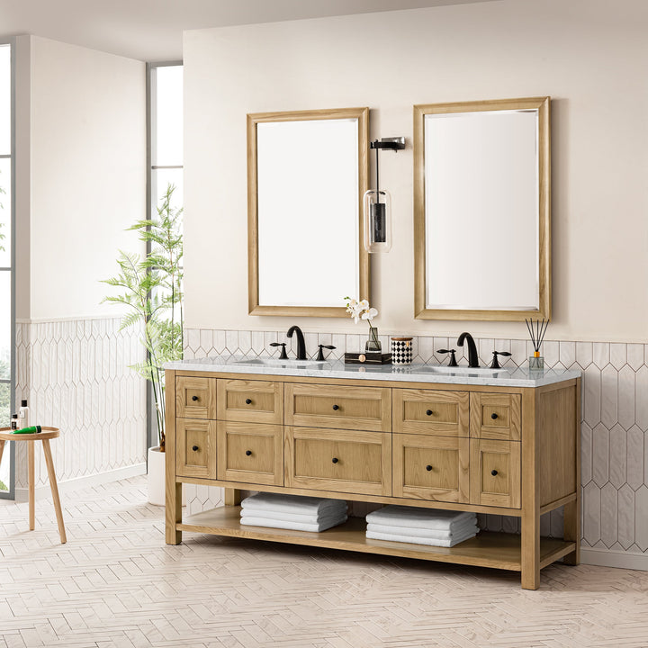 Breckenridge 72" Double Vanity, Light Natural Oak w/ 3 CM Eternal Jasmine Pearl Top w/FreePower Wireless Charger