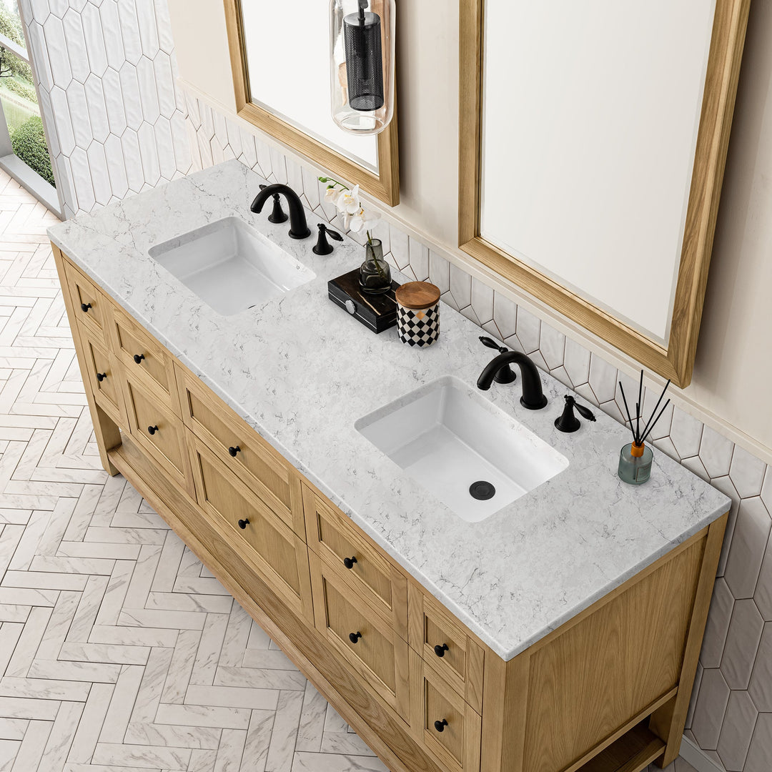 Breckenridge 72" Double Vanity, Light Natural Oak w/ 3 CM Eternal Jasmine Pearl Top w/FreePower Wireless Charger