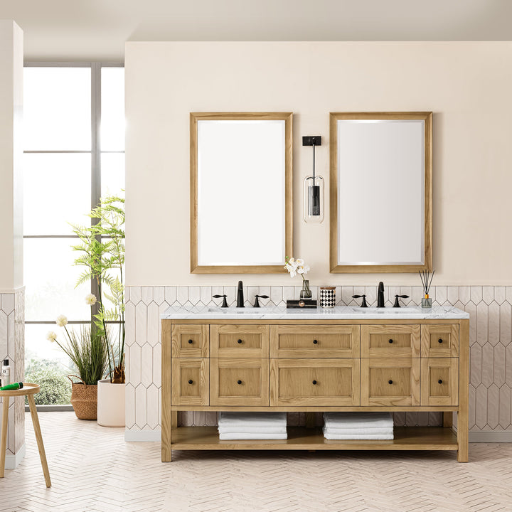 Breckenridge 72" Double Vanity, Light Natural Oak w/ 3 CM Ethereal Noctis Top w/FreePower Wireless Charger