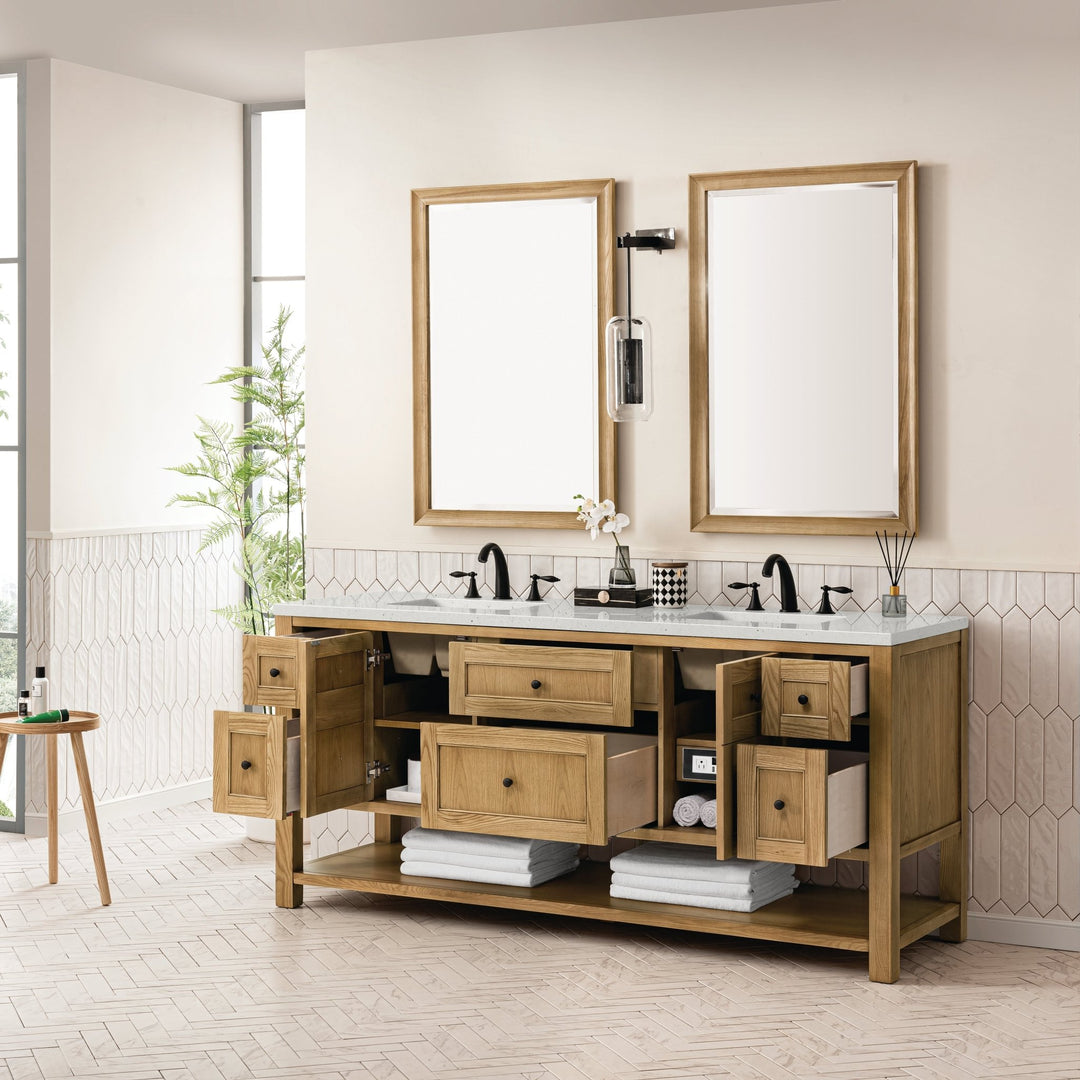 Breckenridge 72" Double Vanity, Light Natural Oak w/ 3 CM Lime Delight Top