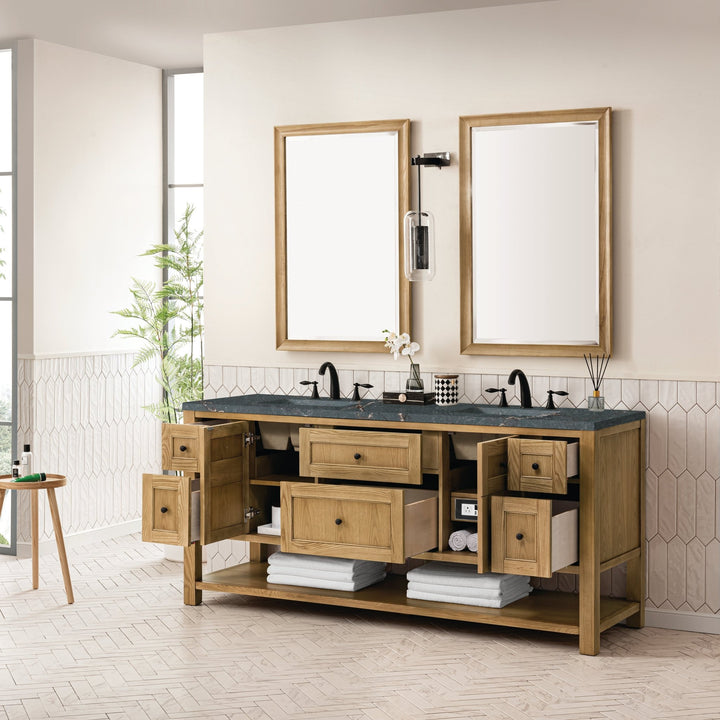 Breckenridge 72" Double Vanity, Light Natural Oak w/ 3 CM Parisien Bleu Top w/FreePower Wireless Charger