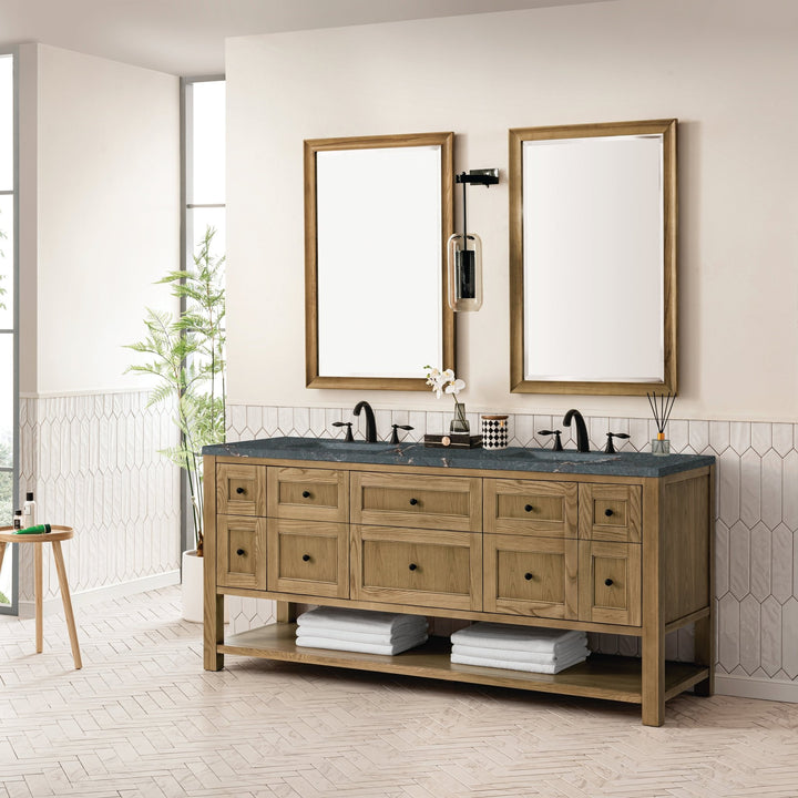 Breckenridge 72" Double Vanity, Light Natural Oak w/ 3 CM Parisien Bleu Top w/FreePower Wireless Charger