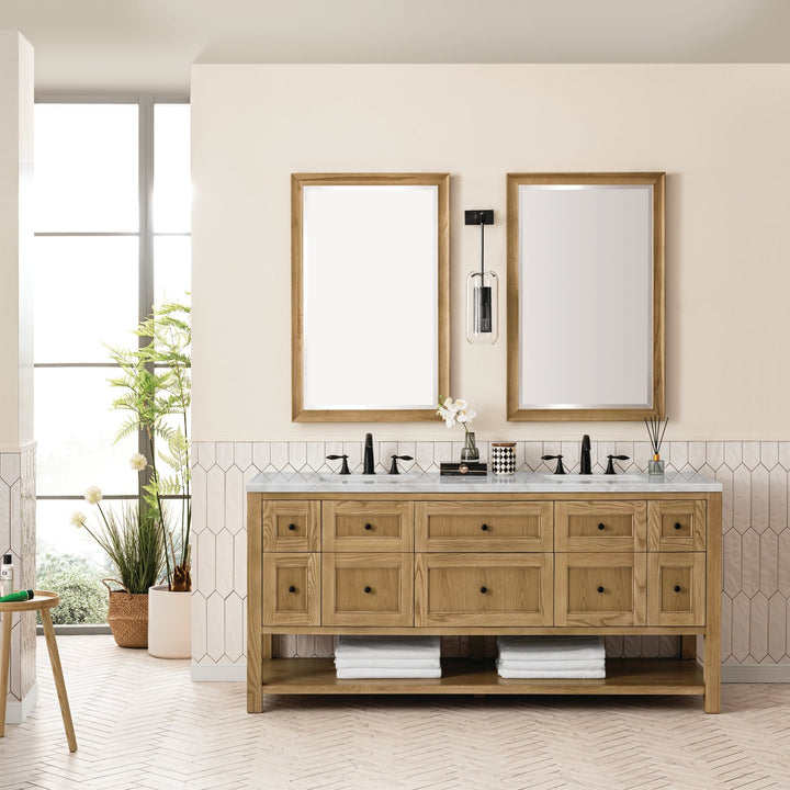 Breckenridge 72" Double Vanity, Light Natural Oak w/ 3 CM Victorian Silver Top