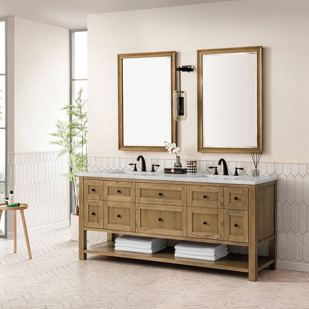 Breckenridge 72" Double Vanity, Light Natural Oak w/ 3 CM Victorian Silver Top
