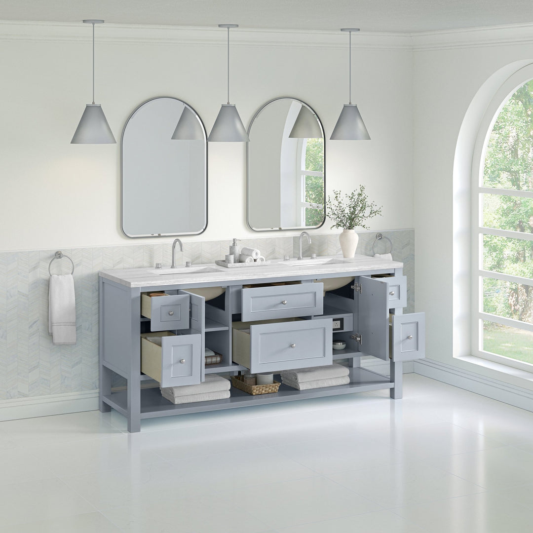 Breckenridge 72" Double Vanity, Serenity Blue, w/ 3 CM Arctic Fall Solid Surface Top