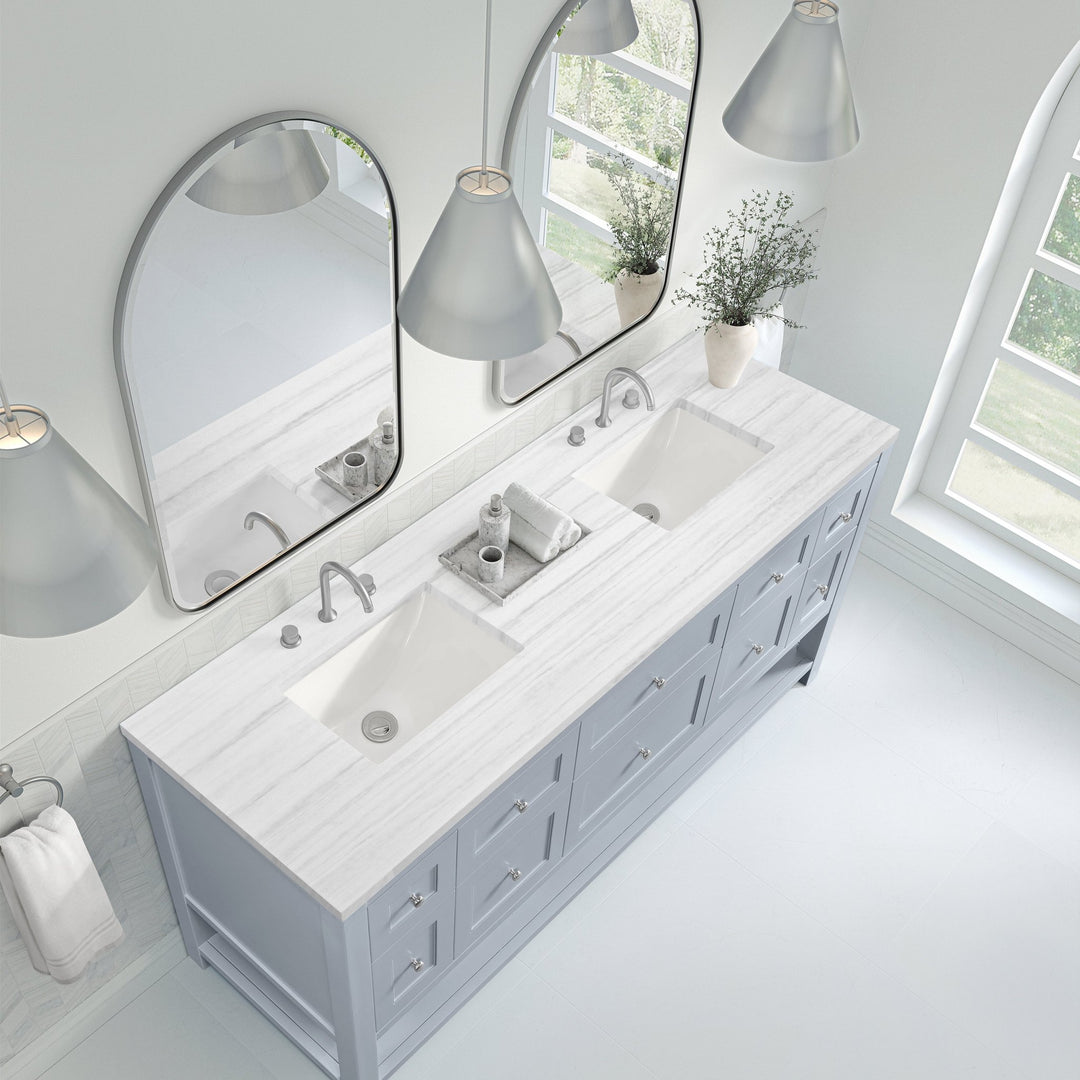 Breckenridge 72" Double Vanity, Serenity Blue, w/ 3 CM Arctic Fall Solid Surface Top