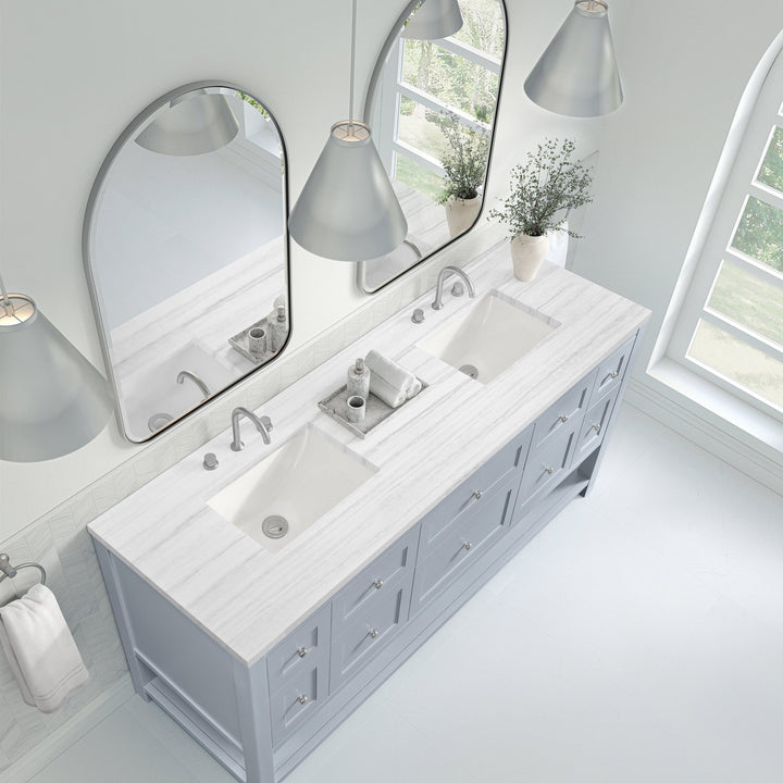 Breckenridge 72" Double Vanity, Serenity Blue, w/ 3 CM Arctic Fall Solid Surface Top