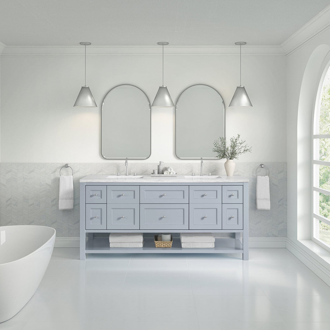 Breckenridge 72" Double Vanity, Serenity Blue, w/ 3 CM Arctic Fall Solid Surface Top