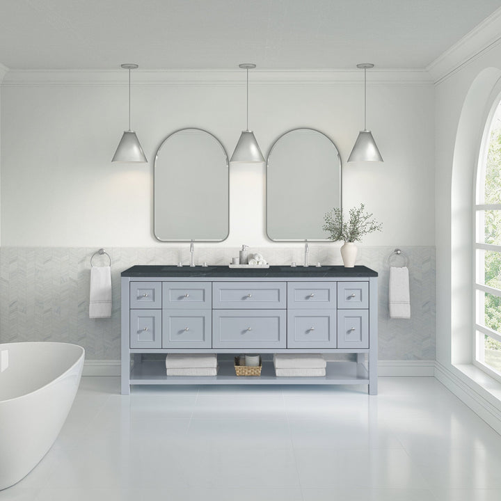 Breckenridge 72" Double Vanity, Serenity Blue, w/ 3 CM Charcoal Soapstone Quartz Top