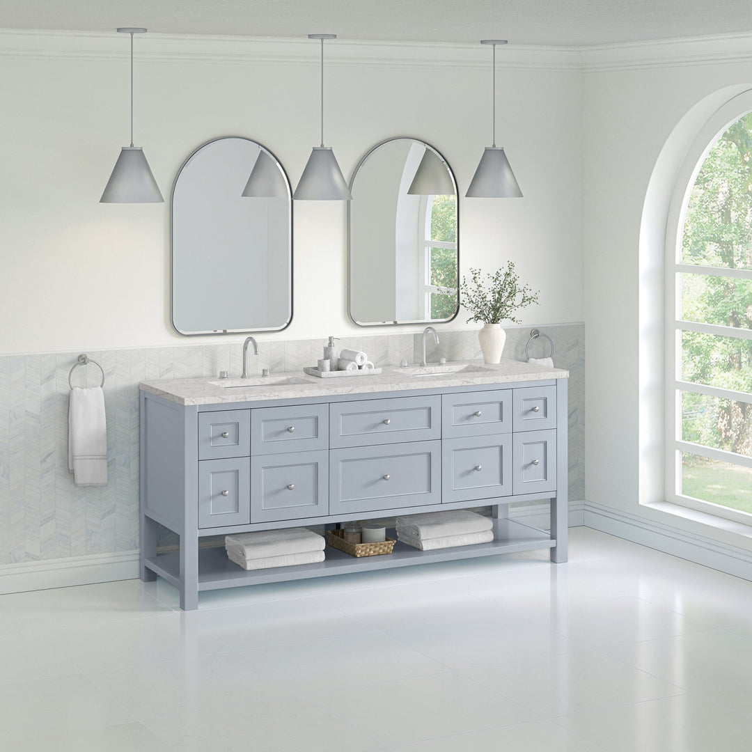 Breckenridge 72" Double Vanity, Serenity Blue, w/ 3 CM Eternal Jasmine Pearl Quartz Top