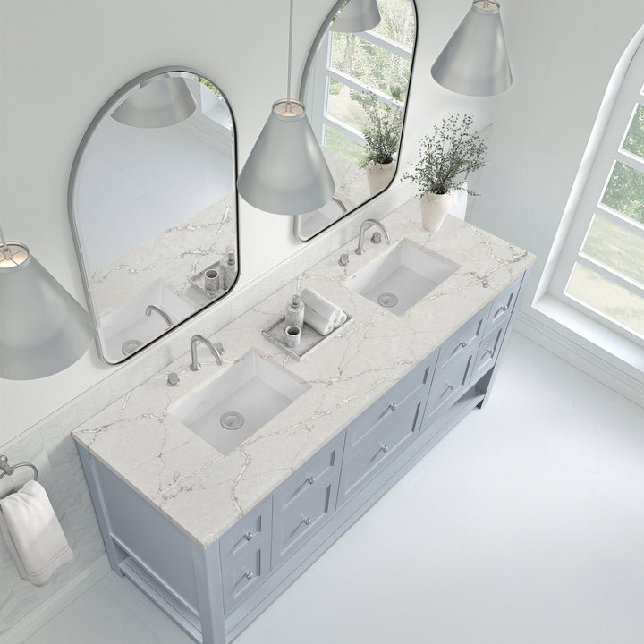 Breckenridge 72" Double Vanity, Serenity Blue, w/ 3 CM Victorian Silver Quartz Top