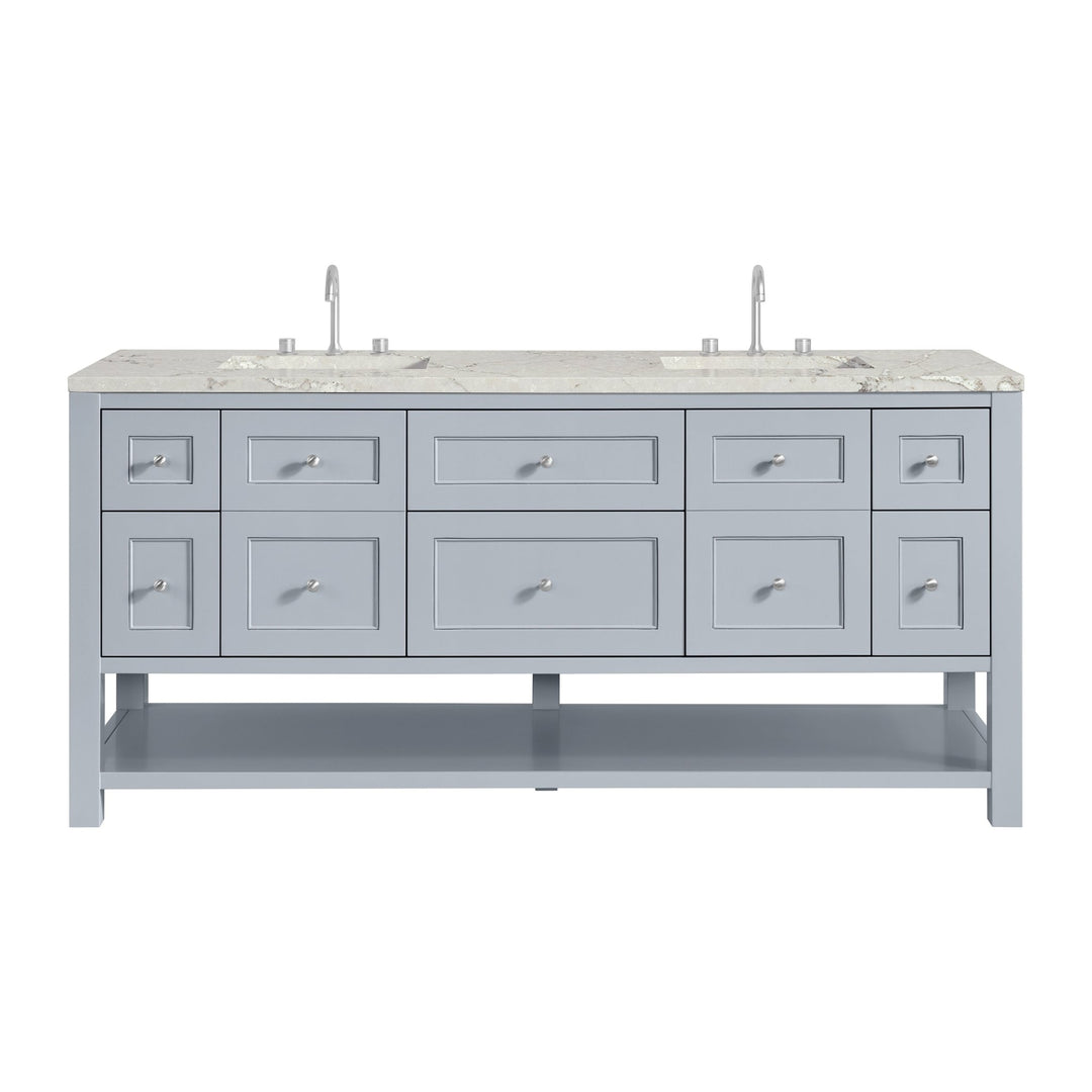 Breckenridge 72" Double Vanity, Serenity Blue, w/ 3 CM Victorian Silver Quartz Top