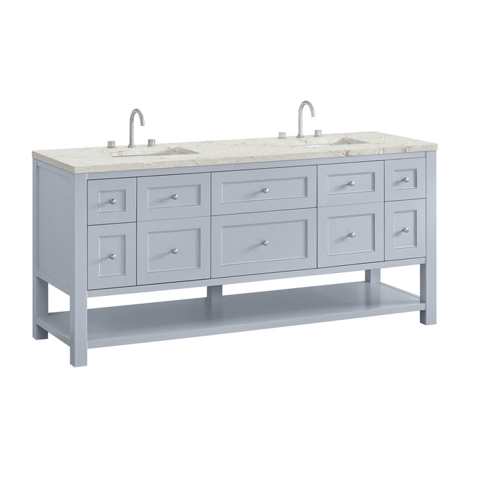 Breckenridge 72" Double Vanity, Serenity Blue, w/ 3 CM Victorian Silver Quartz Top