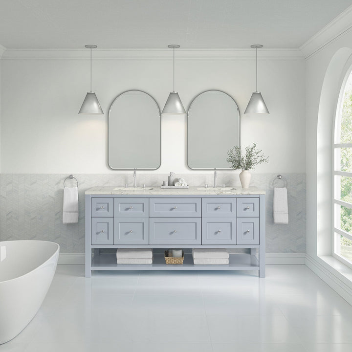 Breckenridge 72" Double Vanity, Serenity Blue, w/ 3 CM Victorian Silver Quartz Top